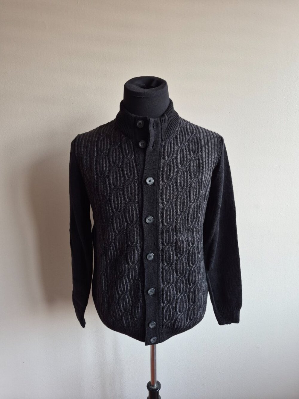 NEW Montechiaro Men's Black Knit Wool Button down Cardigan Sizes M, XL